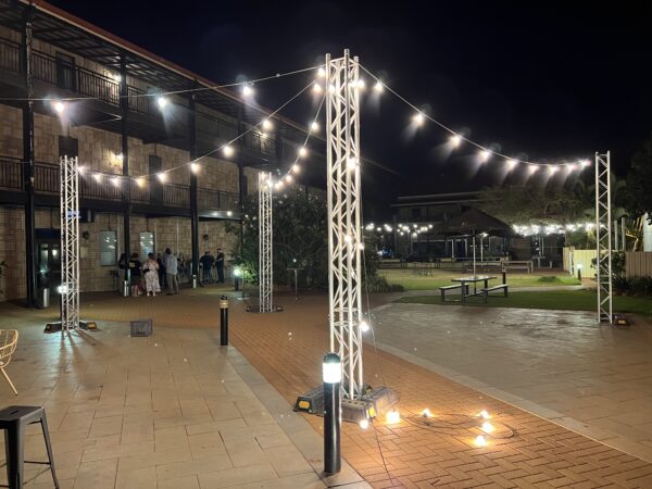 Festoon Tent: 20m x 20m (3 Strings, 1.5w Globes, Truss, Base Plates & Shot Bags)